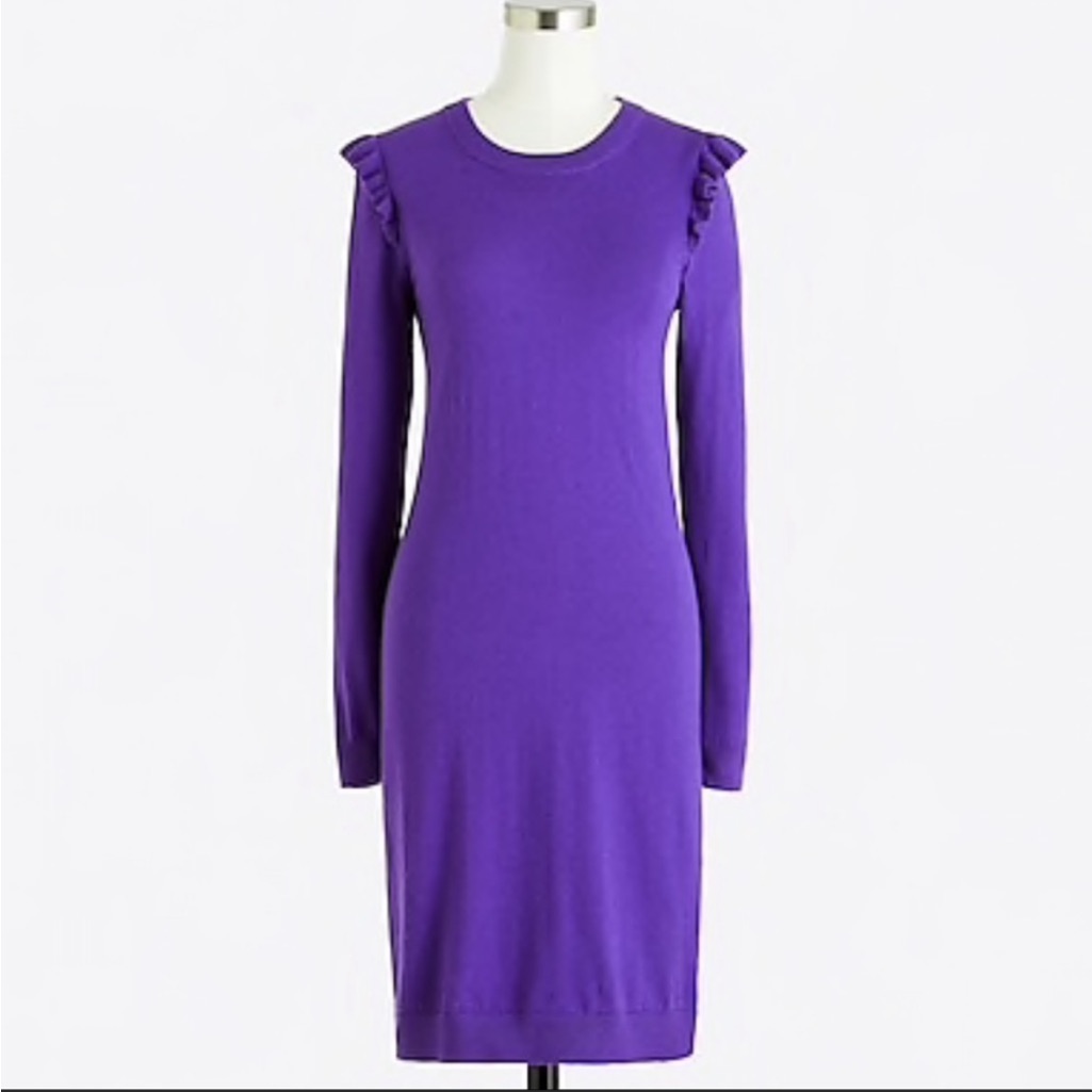 J.Crew Sweater Dress, Ruffle Shoulder, Purple, Size Small
